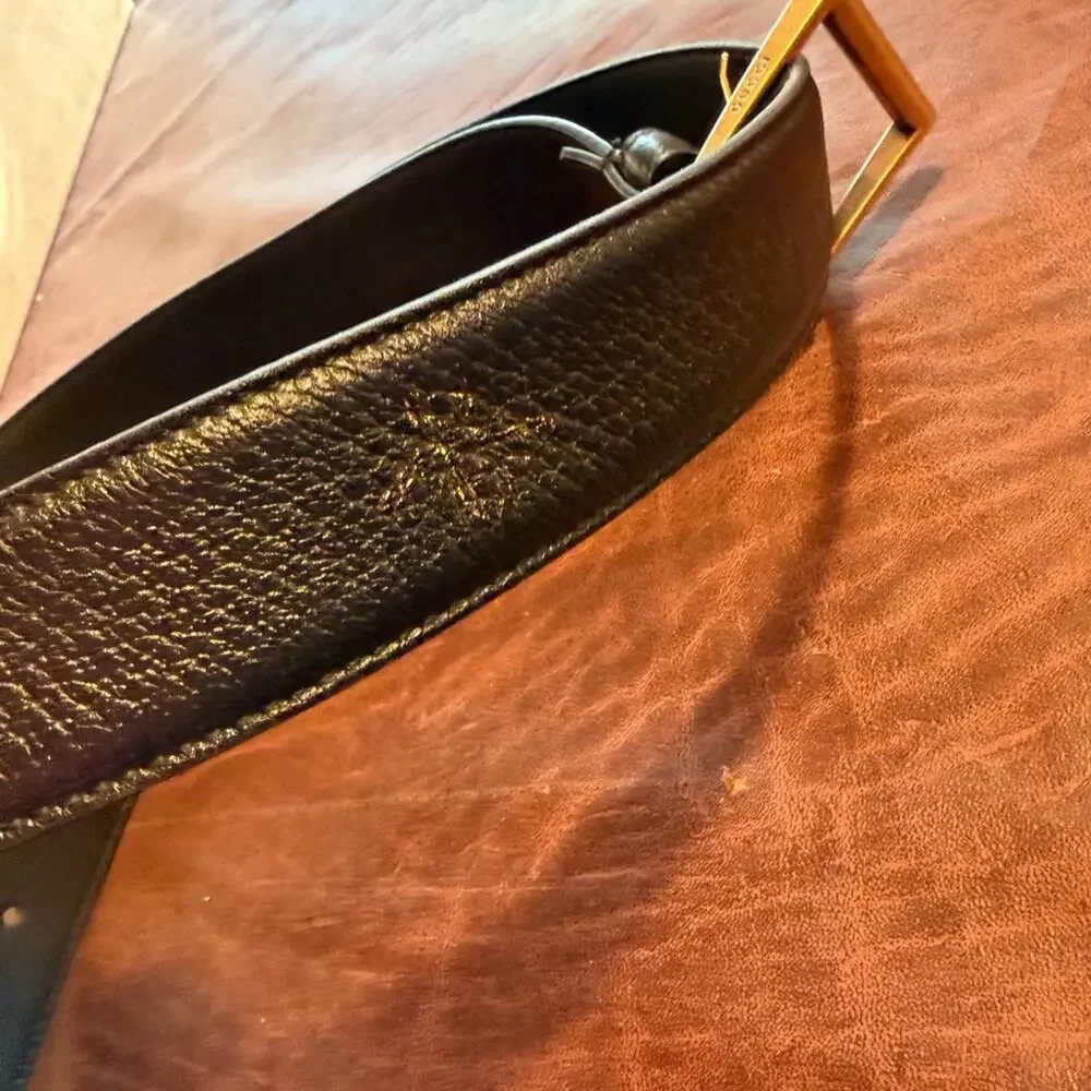 Men's Gucci Bees & Stars Black Leather Belt with Brass Buckle